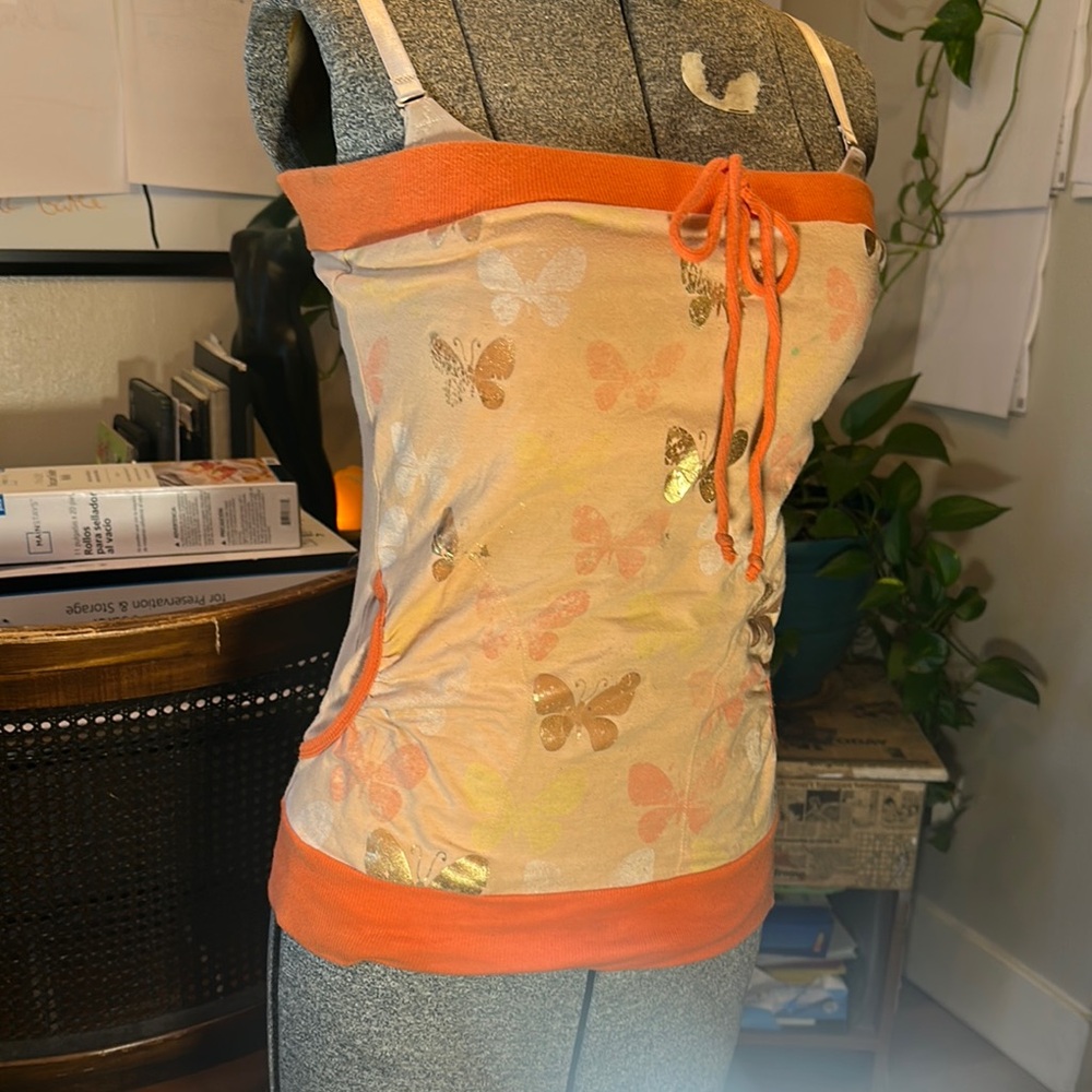 FANG Orange Gold Sleeveless Tie Front Camisole